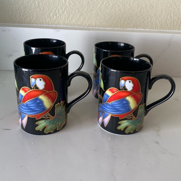Vintage Fitz & Floyd Jungle Parrot Mugs Set of 4 - Picture 1 of 7